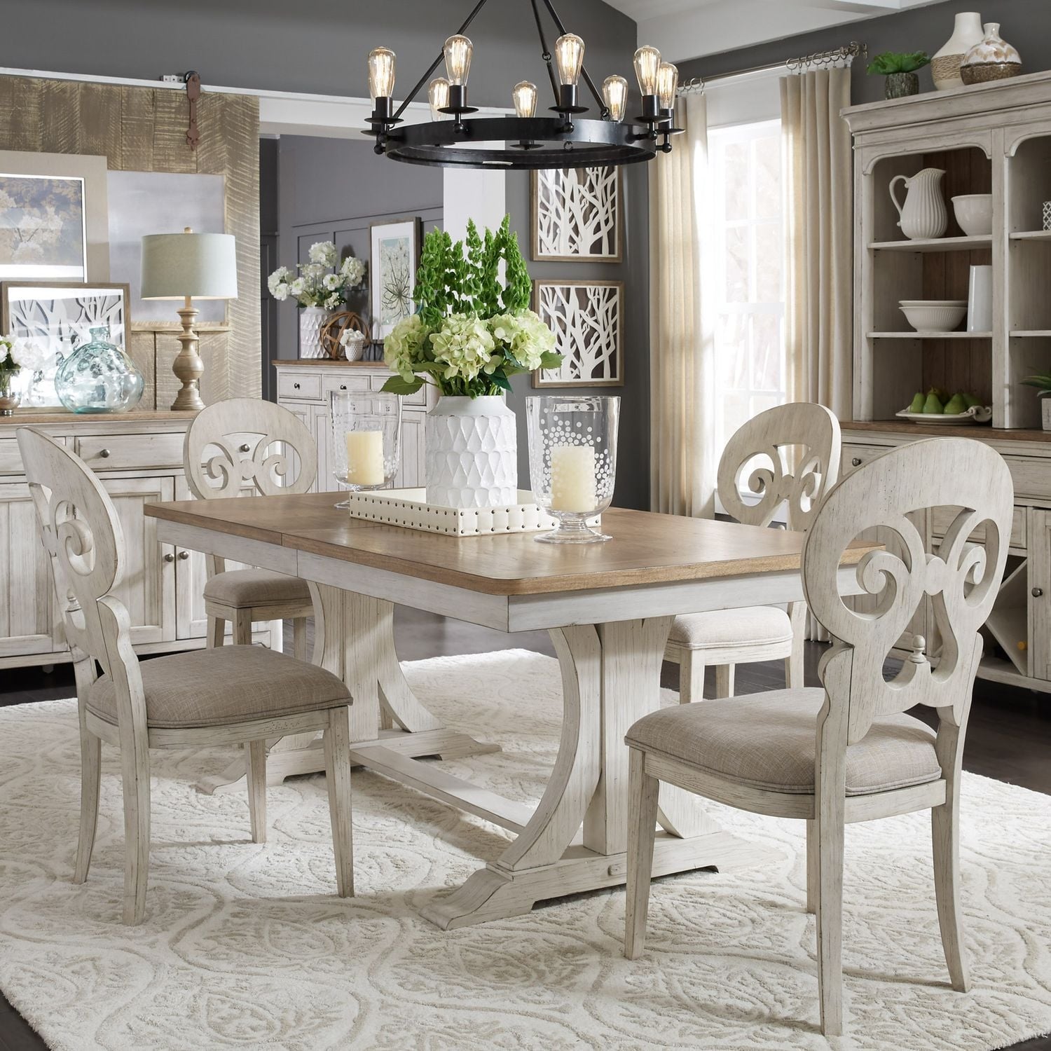 Farmhouse Reimagined Antique White And Chestnut Trestle Dining Table Antique White
