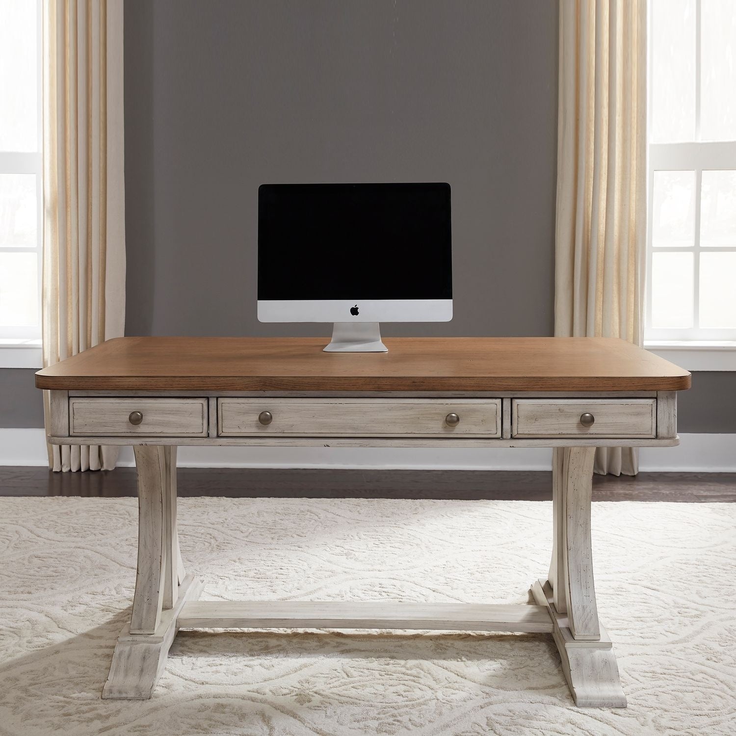 The Gray Barn Charing Cross Antique White 3 Drawer Writing Desk