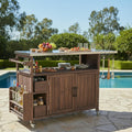 Farmhouse Rolling Kitchen Cart With Stainless Top Spice Rack For Bbq