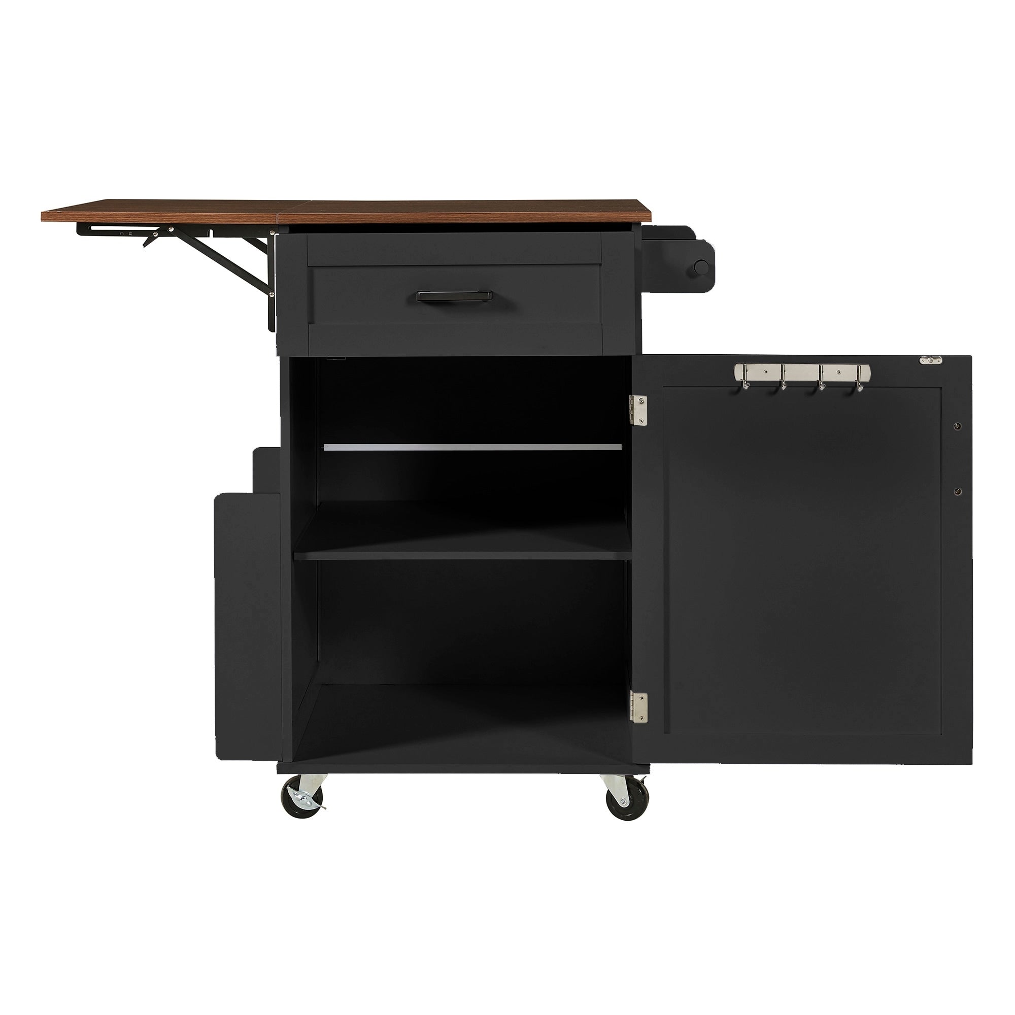 Farmhouse Rolling Kitchen Island With Drop Leaf Kitchen Storage Cart With Drawer Open Side Rack And Towel Rack