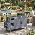 Farmhouse Rolling Outdoor Kitchen Cart With Spice Rack Towel Rack Blue Gray Kitchen Island With Lockable Wheels