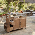 Farmhouse Rolling Outdoor Kitchen Cart With Spice Rack Towel Rack Kitchen Island With Lockable Wheels