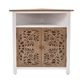 Farmhouse Rustic White 2 Door Corner Cabinet With Hand Carved Detailing Storage Shelf 32 In. H