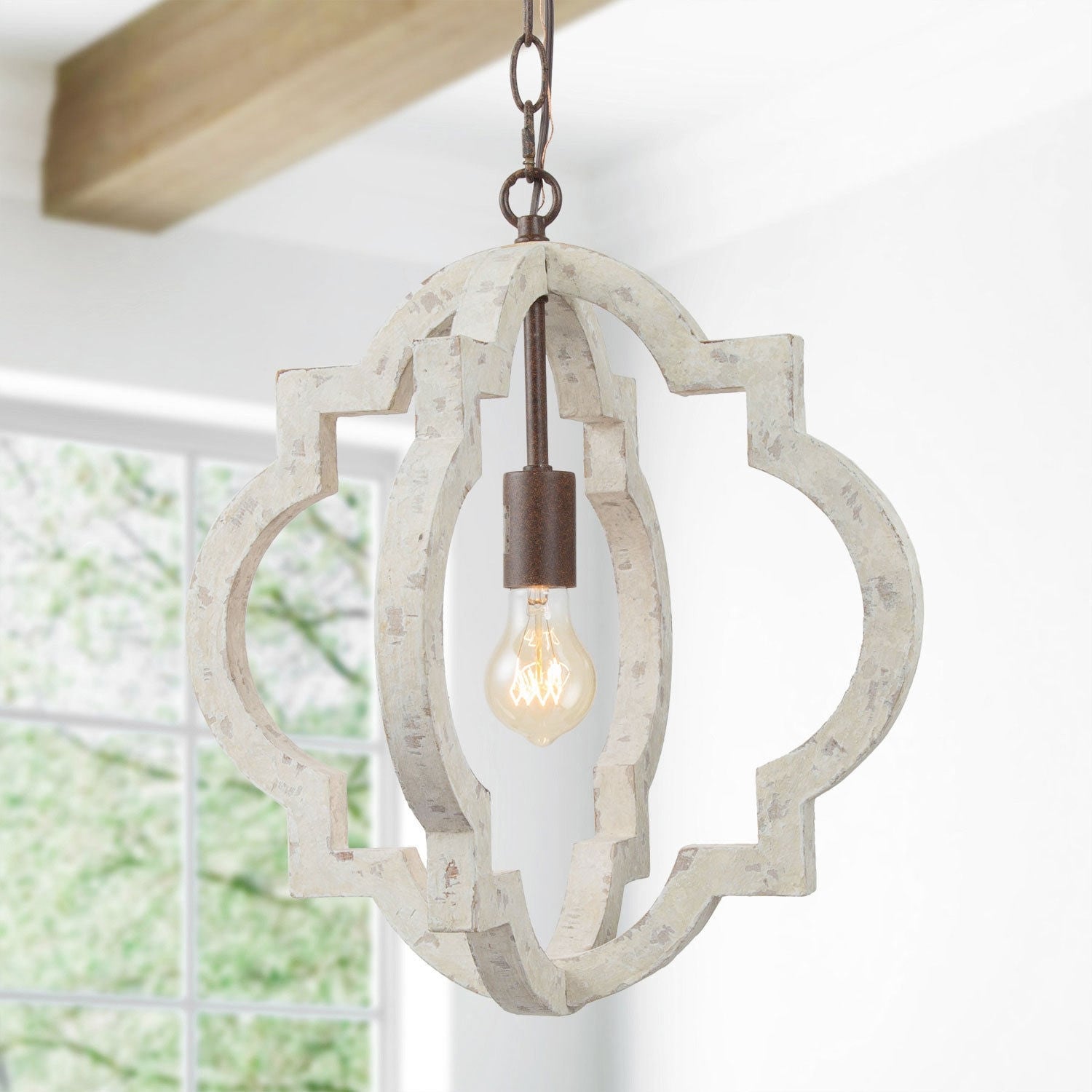 Bohe 1 Light Shabby Chic White Lantern Pendant Hang Lighting D16.1 Xh17.7