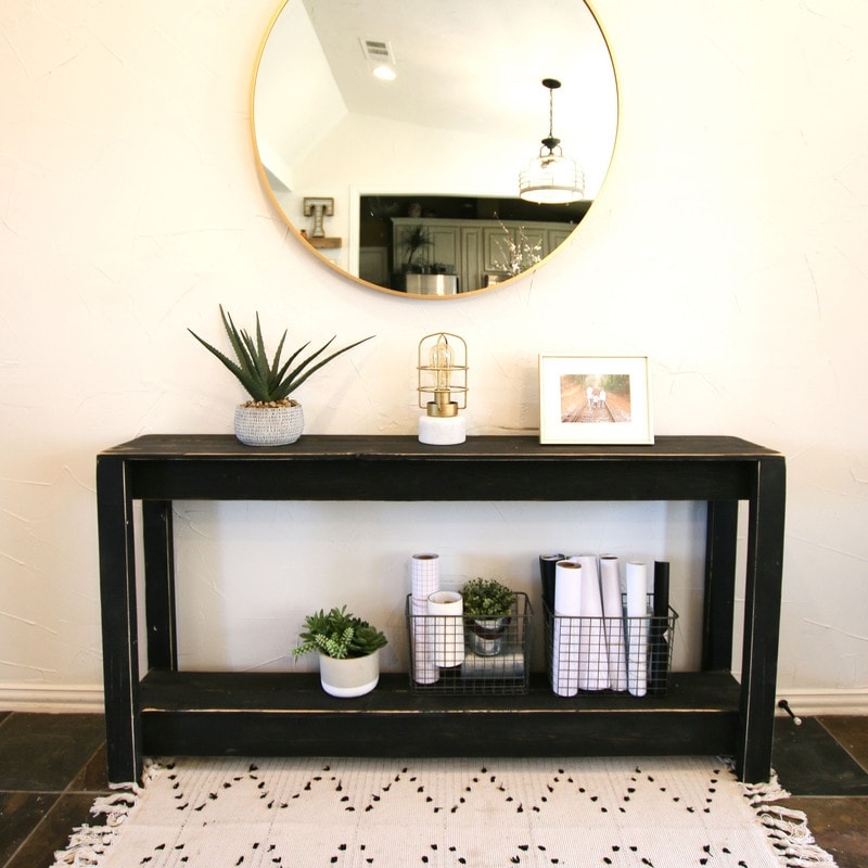Off White Brown Wood Farmhouse Sofa Table