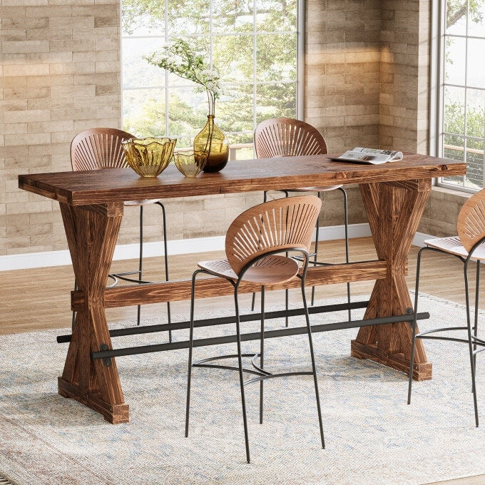 Farmhouse Solid Wood Counter Height Bar Table 63 Tall Dining Table N A