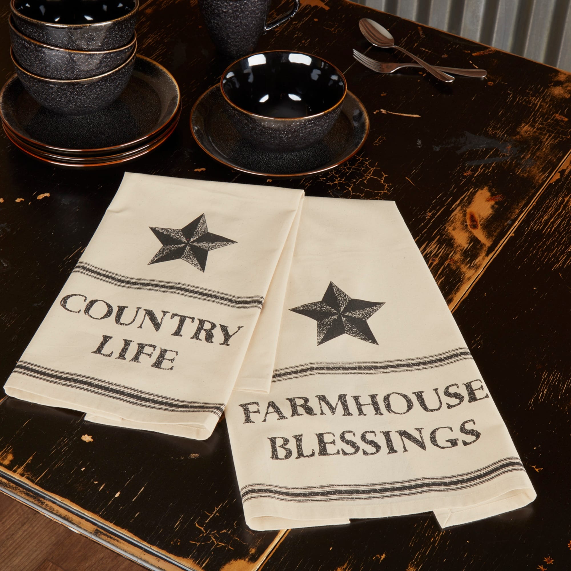 Farmhouse Star Country Life Muslin Unbleached Natural Tea Towel Set Of 2 19X28 Tea Towel 28X19