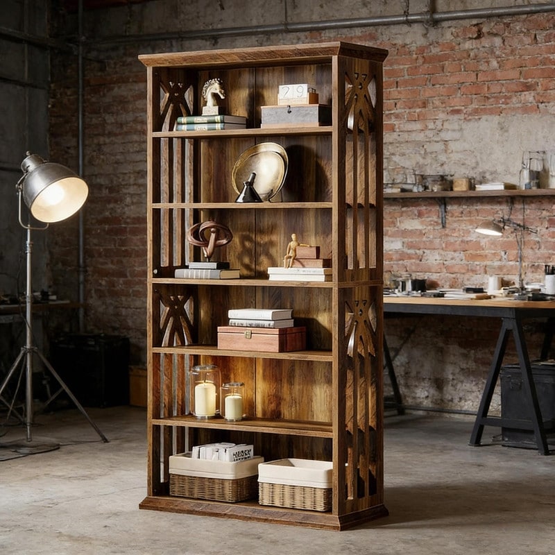 Farmhouse Storage Cabinet With Display Shelves Spacious Bookshelf