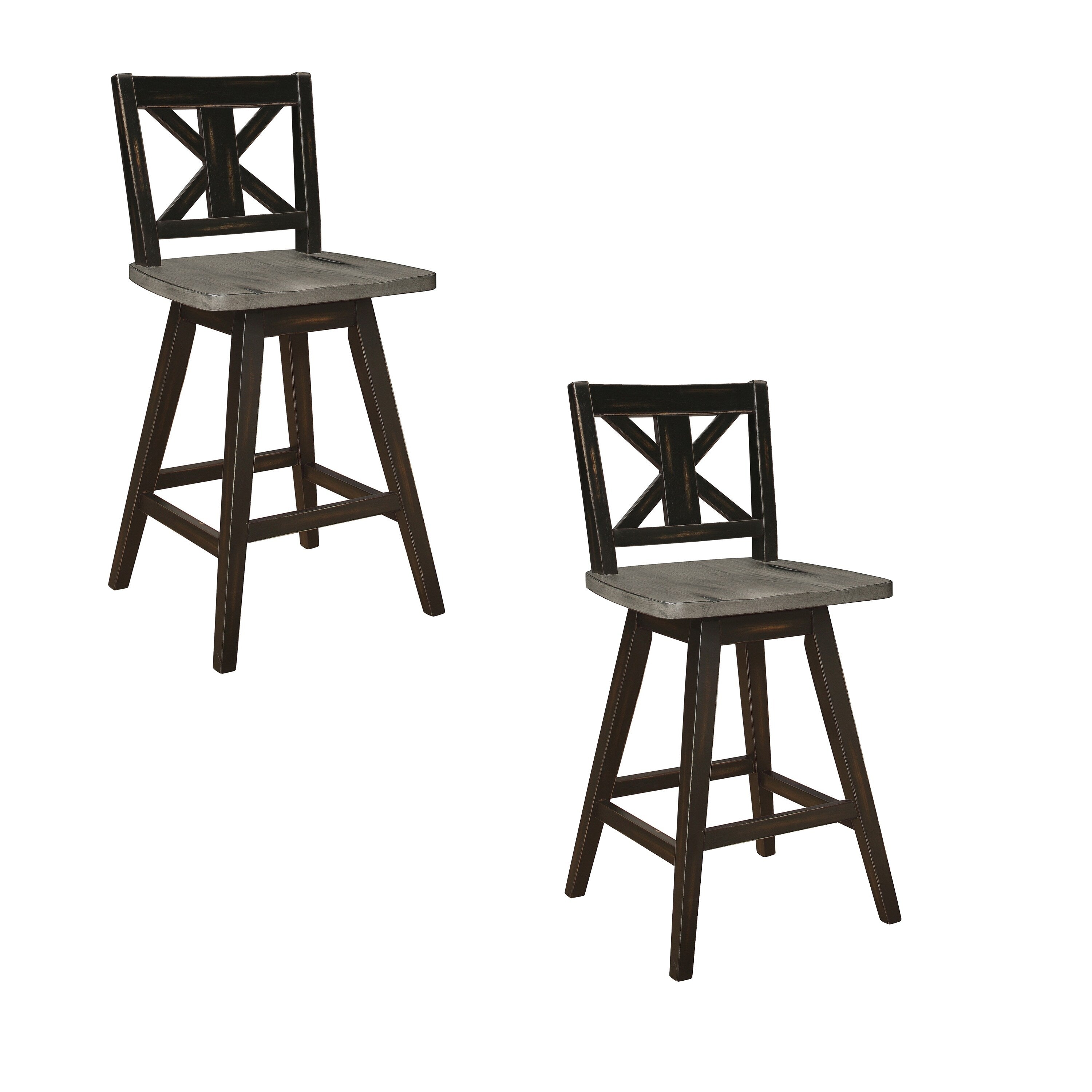 Farmhouse Swivel Counter Height Chair With X Shaped Back Set Of 2 Brown