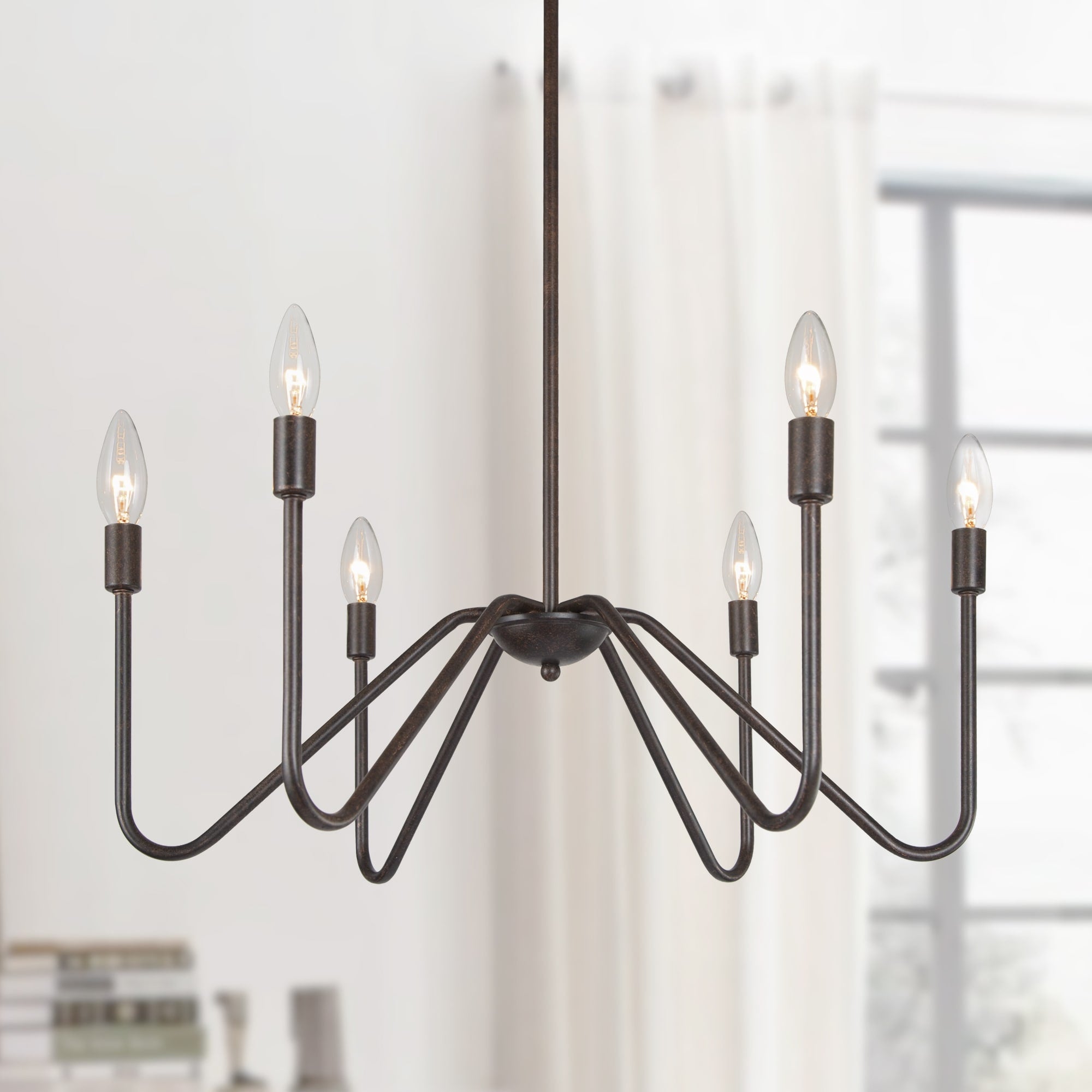 Farmhouse 6 Light Chandelier Rustic Candle Pendant Lighting L24.8 Xw24.8 Xh9.8