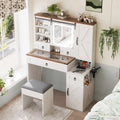 Farmhouse Vanity Desk With Sliding Mirror And Lights