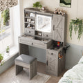 Farmhouse Vanity Desk With Sliding Mirror And Lights
