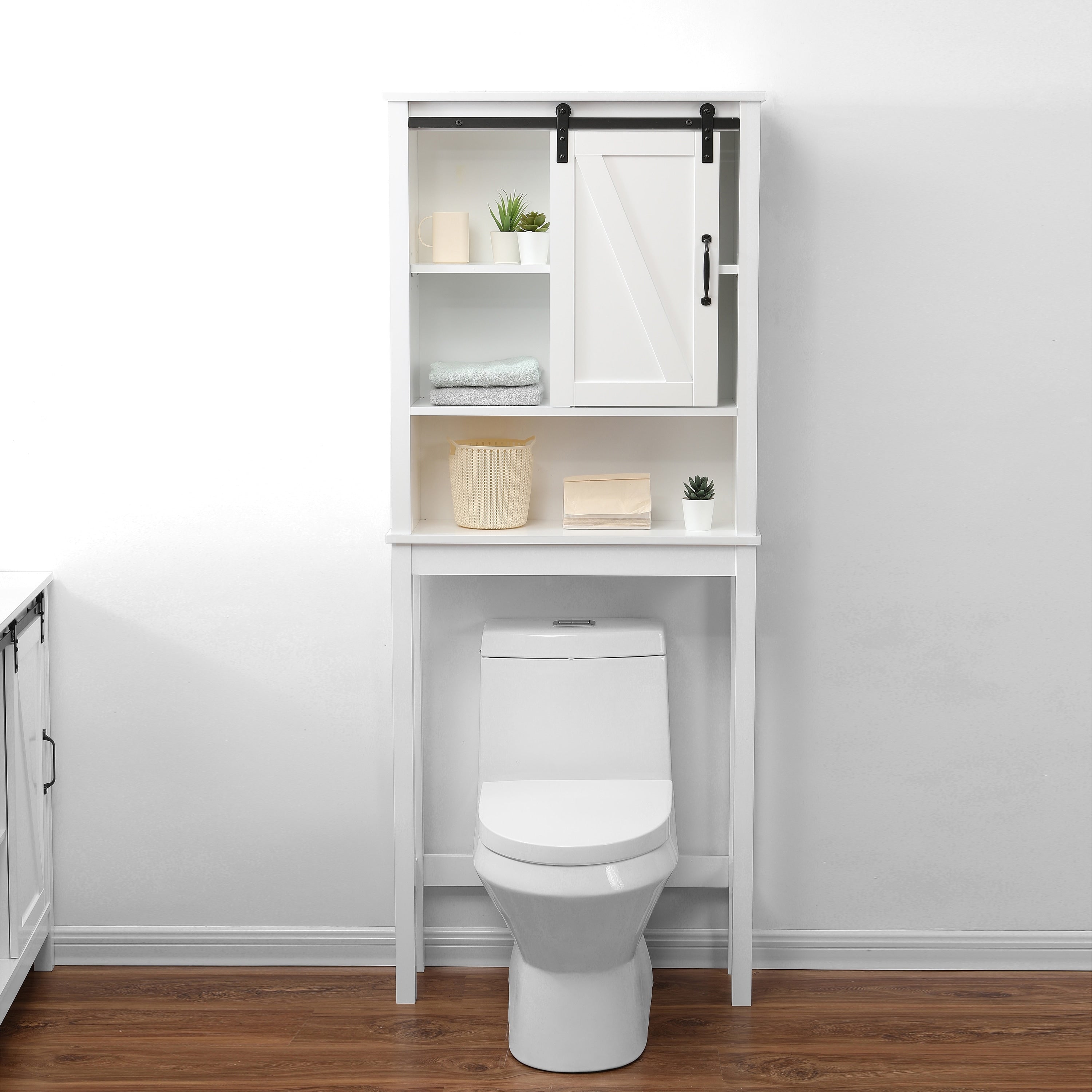 Farmhouse White Mdf Over The Toilet Space Saver Cabinet