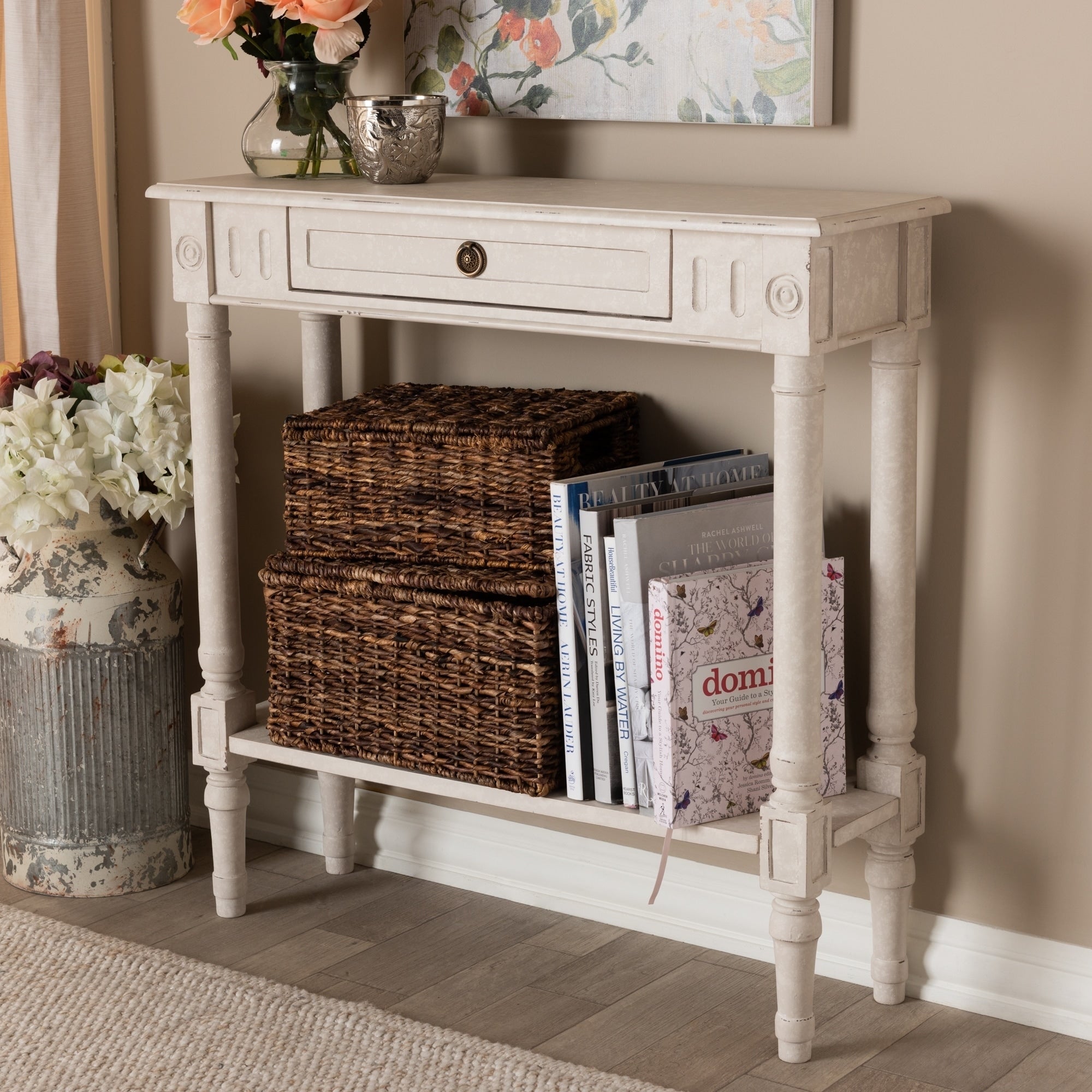 Farmhouse Whitewashed 1 Drawer Console Table By Baxton Studio