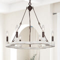 Modern Contemporary Candle Chandelier Lighting Antique Wood Wagon Wheel Pendant L 23.6 X W 23.6 X H 22.8