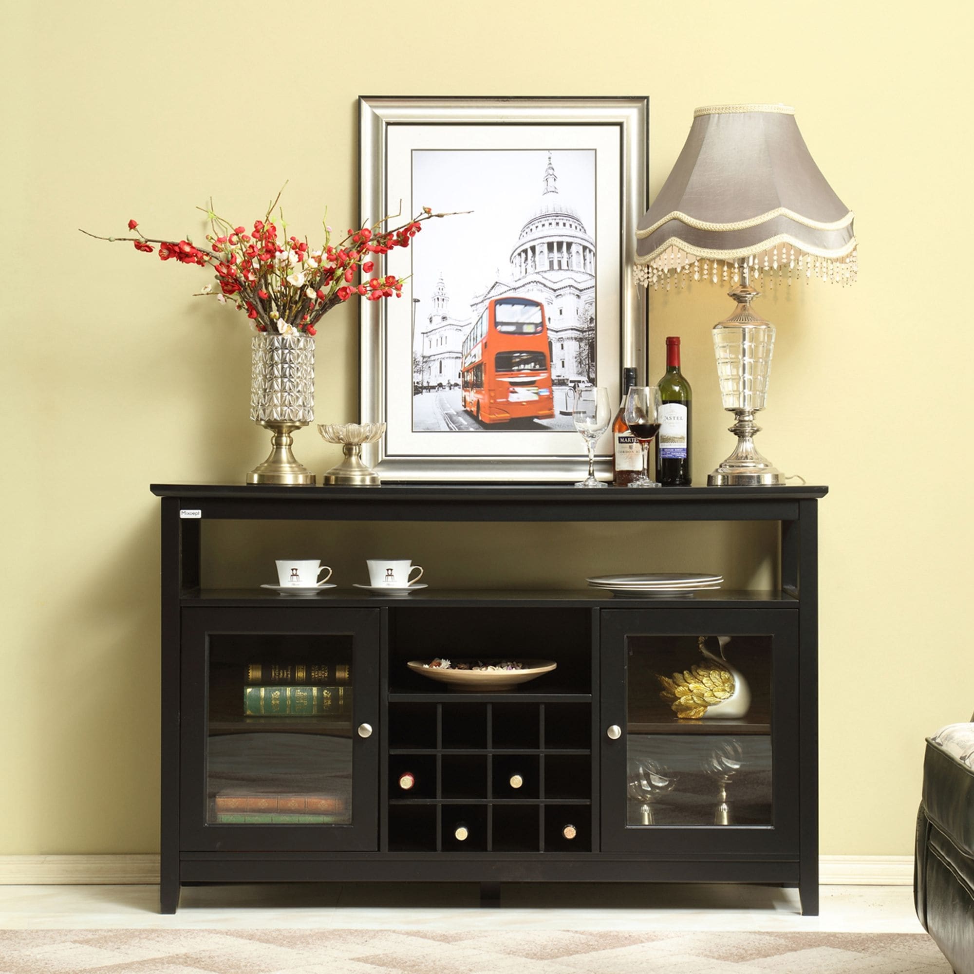 Farmhouse Wood Concise Buffet Table With Storage Shelf