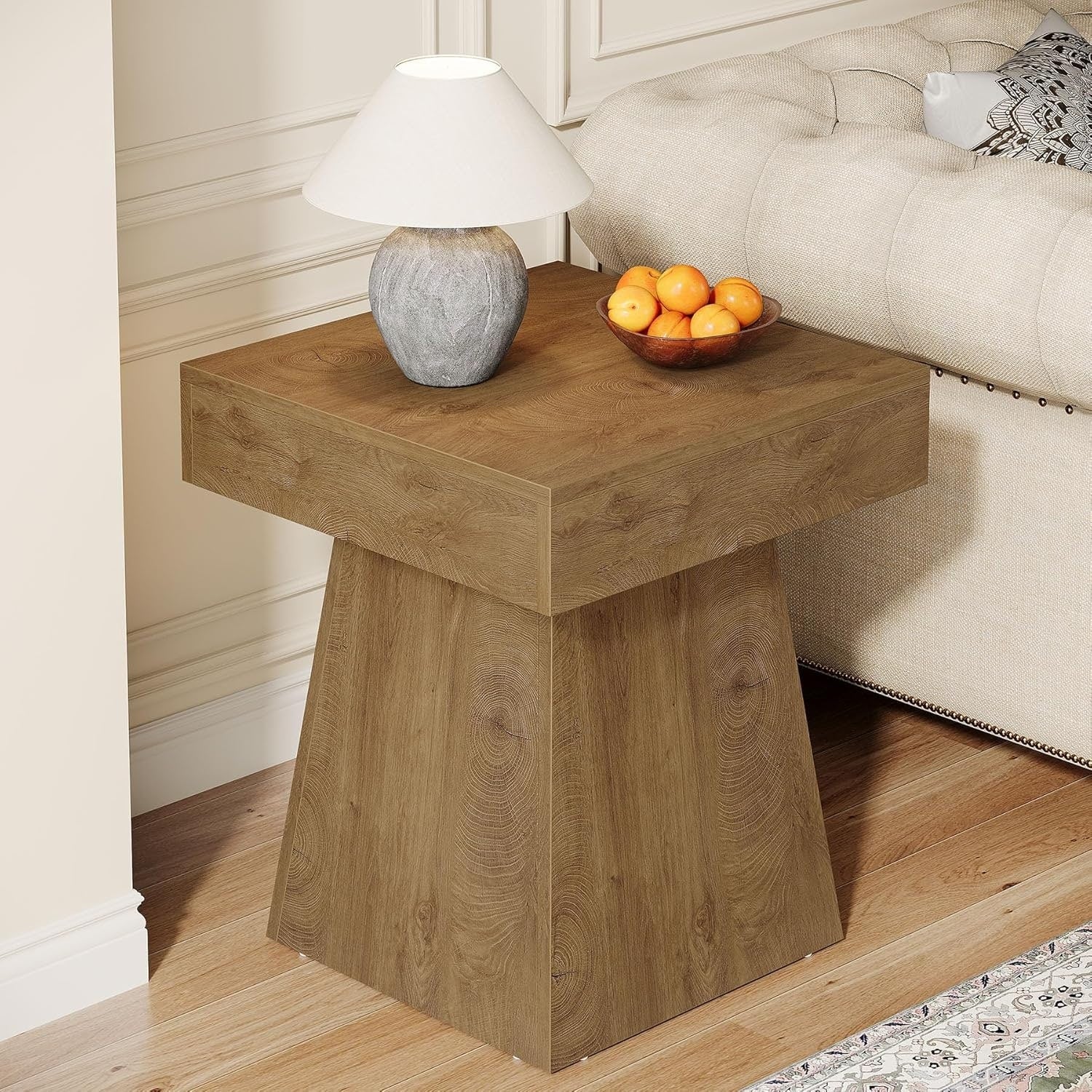 Farmhouse Wood End Tables For Living Room Small Rustic Side Table Nightstand Beside Table 19.7 L X 19.7 W X 23.6 H