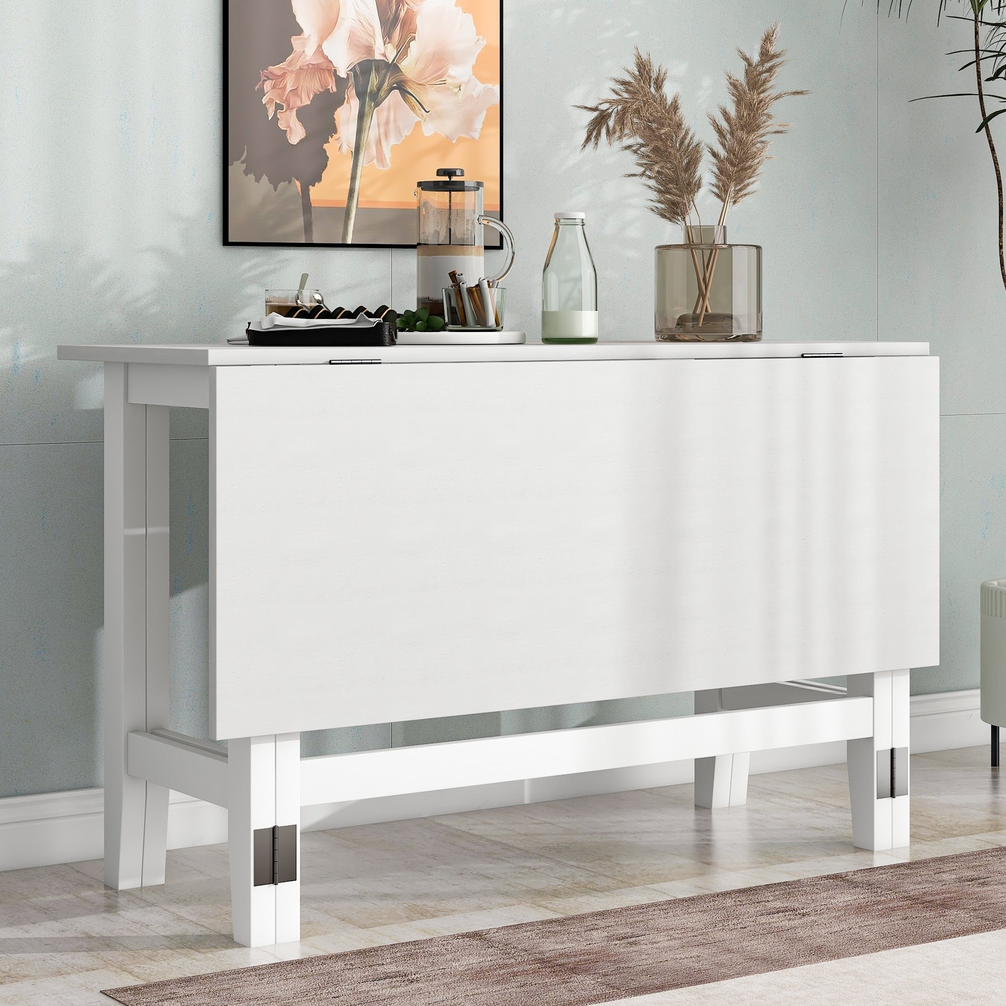 Farmhouse Wood Extendable Dining Table With Drop Leaf For Small Places