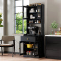 Farmhouse Wood Kitchen Pantry Hutch Cabinet With Microwave Stand And Storage Cabinets Black By Gdfstudio