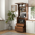 Farmhouse Wood Kitchen Pantry Hutch Cabinet With Microwave Stand And Storage Drawers Walnut By Gdfstudio