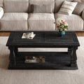 Farmhouse Wooden Coffee Table With Storage Shelf And Square Baluster Legs Antique Black By Gdfstudio