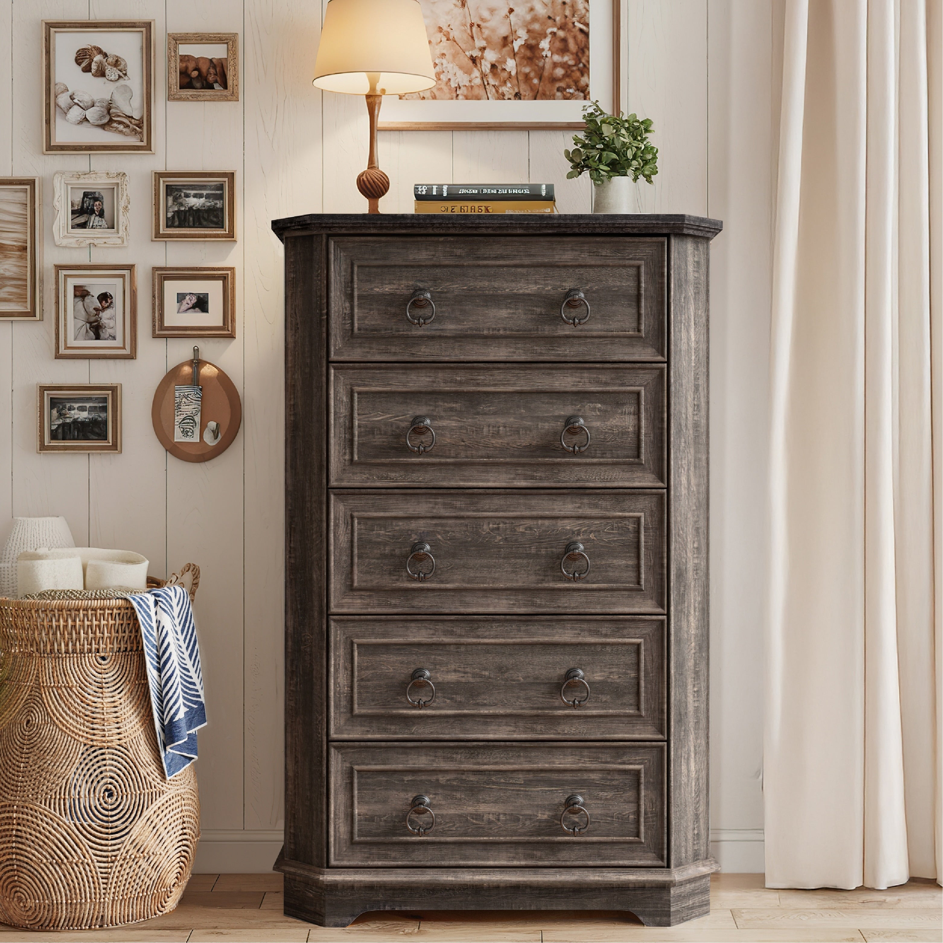Farmhouse Wooden Dresser With Charging Station