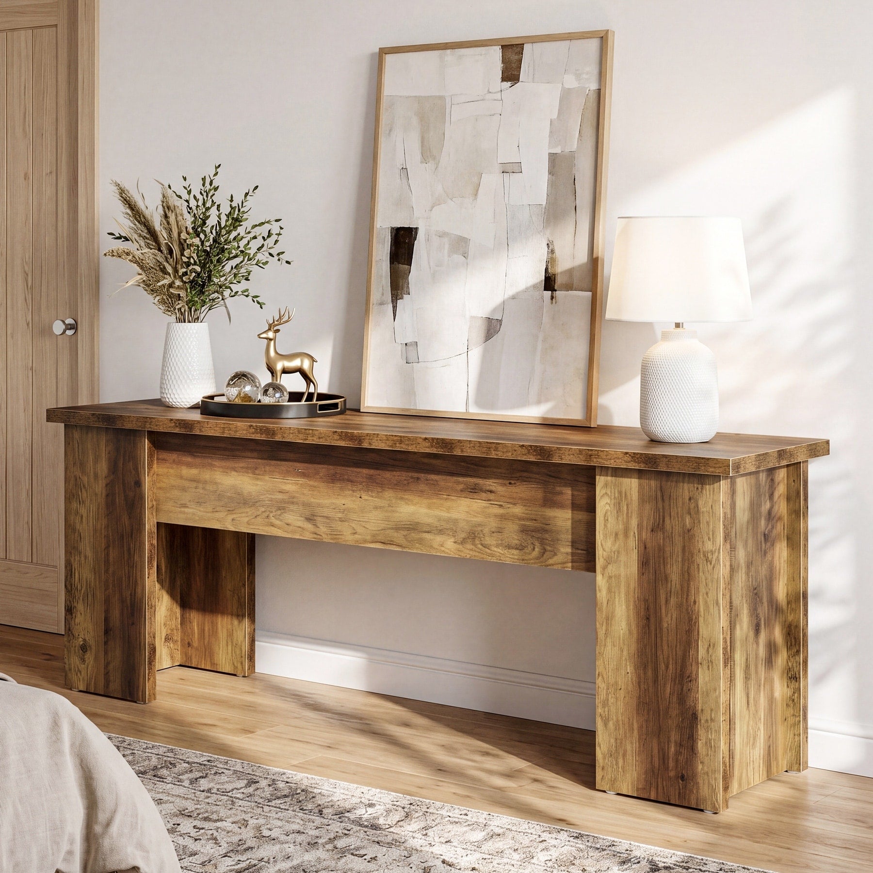 63 Inch Long Farmhouse Low Console Table