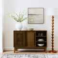 Farmhouse Wooden Sideboard Buffet Cabinet With Fluted Doors Storage Shelves Outlet Holes By Gdfstudio