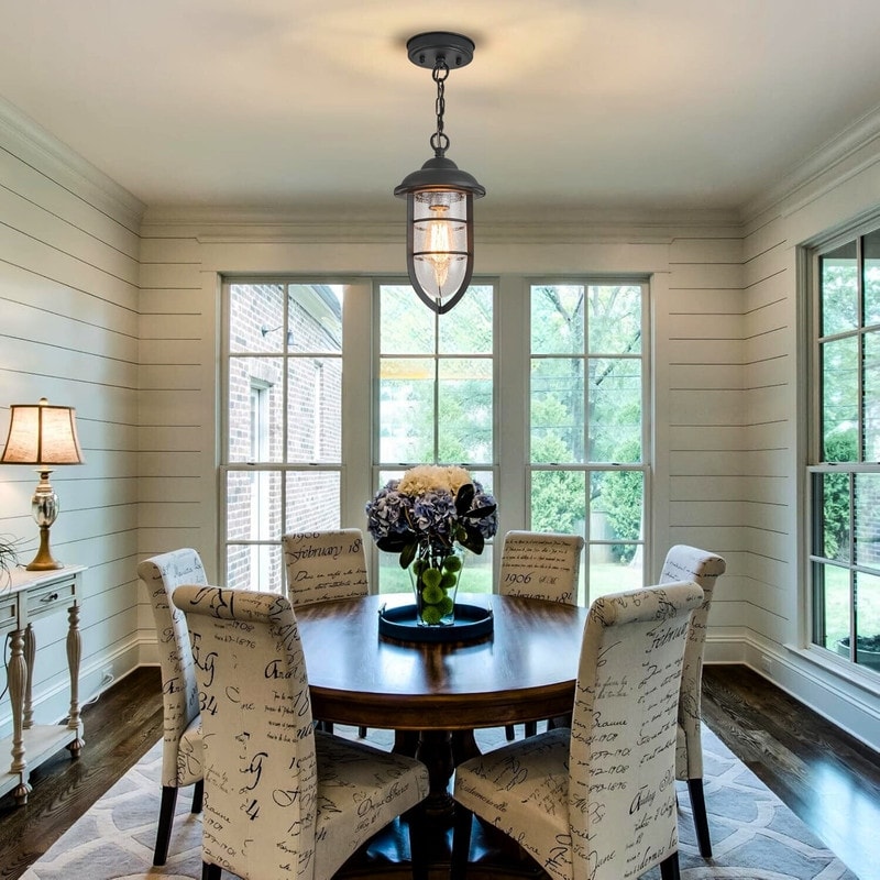 Farmhouse Bulbs Light Glass Metal Kitchen Light Textured Black Hanging Light N A