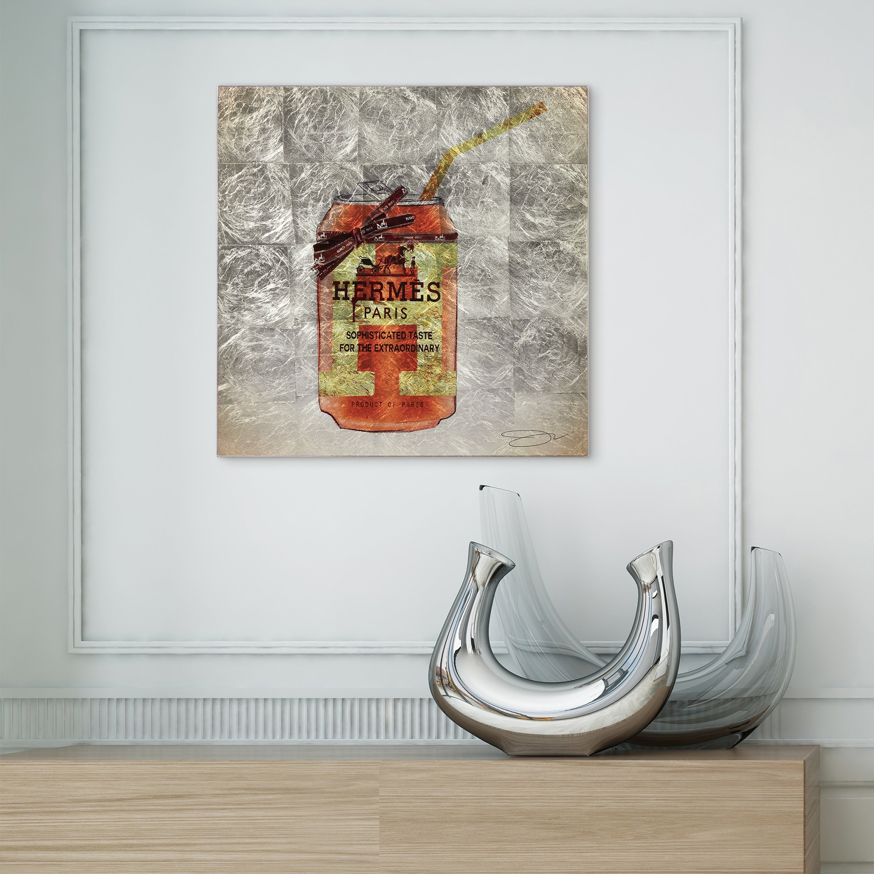 Fashion Drinks Reverse Printed Tempered Glass With Silver Leaf
