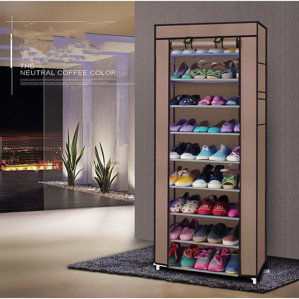 Fashionable Room Saving 9 Lattices Non Woven Fabric Shoe Rack Coffee