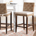 Fatima Natural Rattan Counter Stool With Cushion Handwoven Wicker Stool With Basketweave Back And Seat Coastal Boho Seating