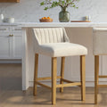Fauna Low Back Boucle Bar Stool Upholstered Counter Height Kitchen Barstool With Wood Legs