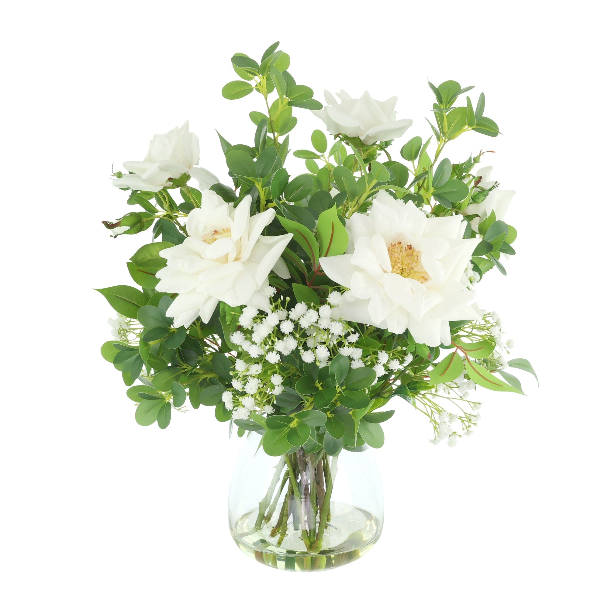 Faux Centerpiece With Roses And Babys Breath 22