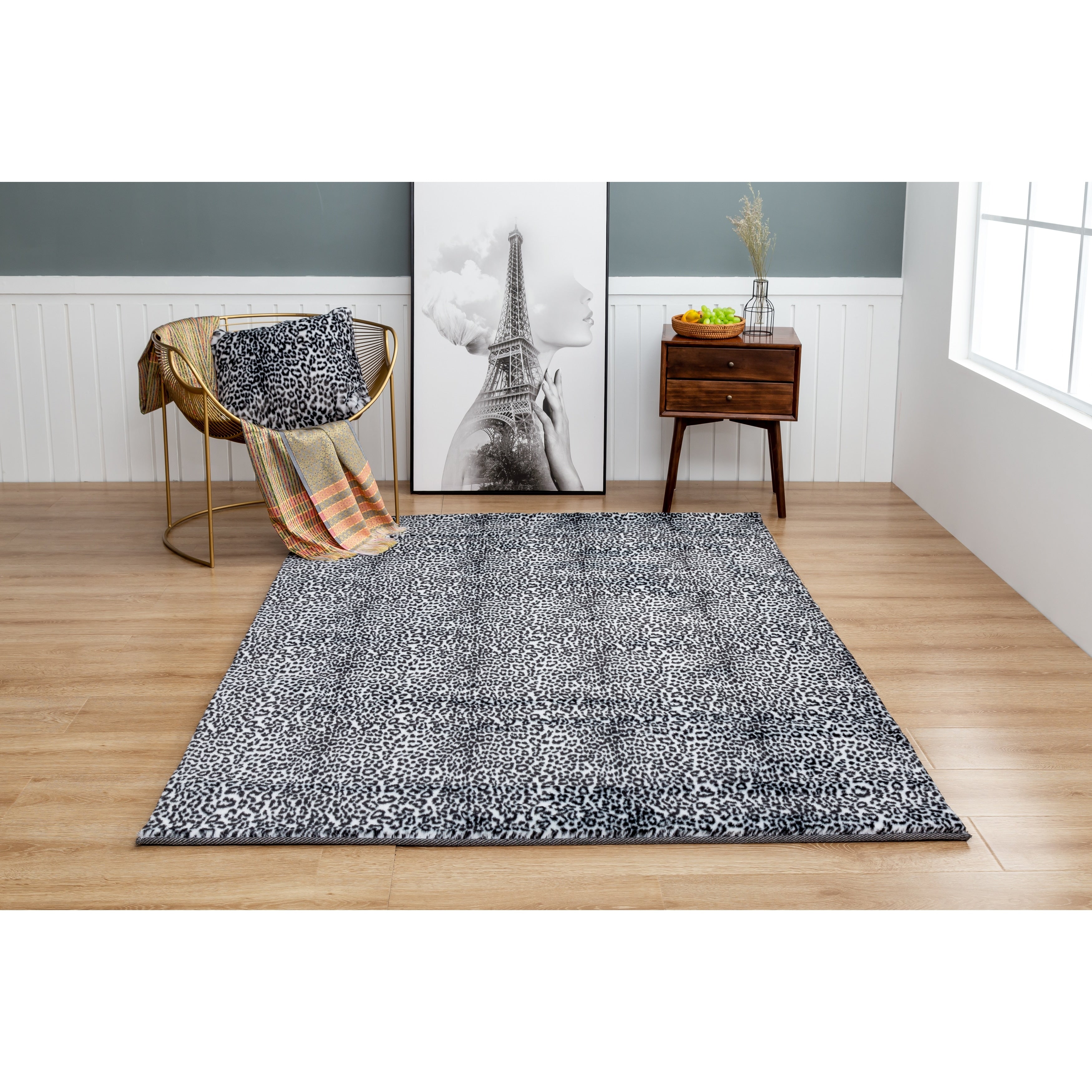 Faux Fur Collection Leopard Print 5X7 Area Rug 5 X 7