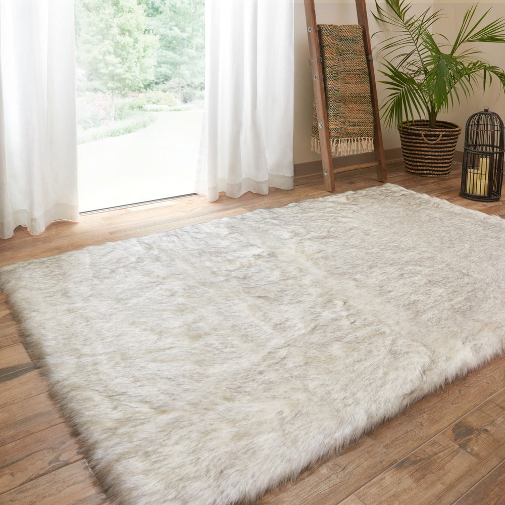 Silver Orchid Martin Faux Fur Ivory Grey Shag Area Rug 5 X 76