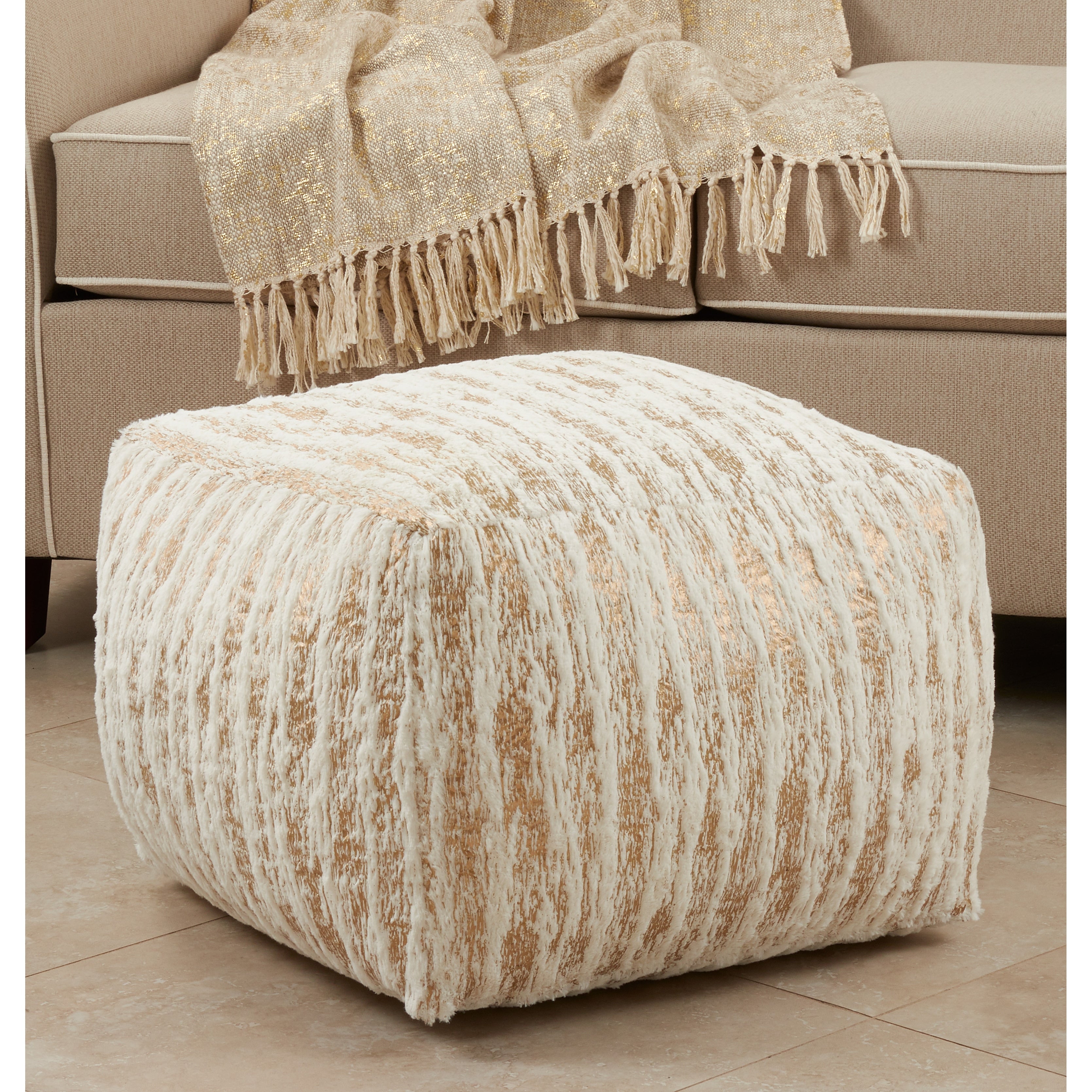 Faux Fur Pouf With Foil Print Design