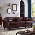 Faux Leather Chesterfield Sofa Button Tufted 3 Seater Sofa With Storage Upholstered Sofa With Nailhead Trim 3 Pillows