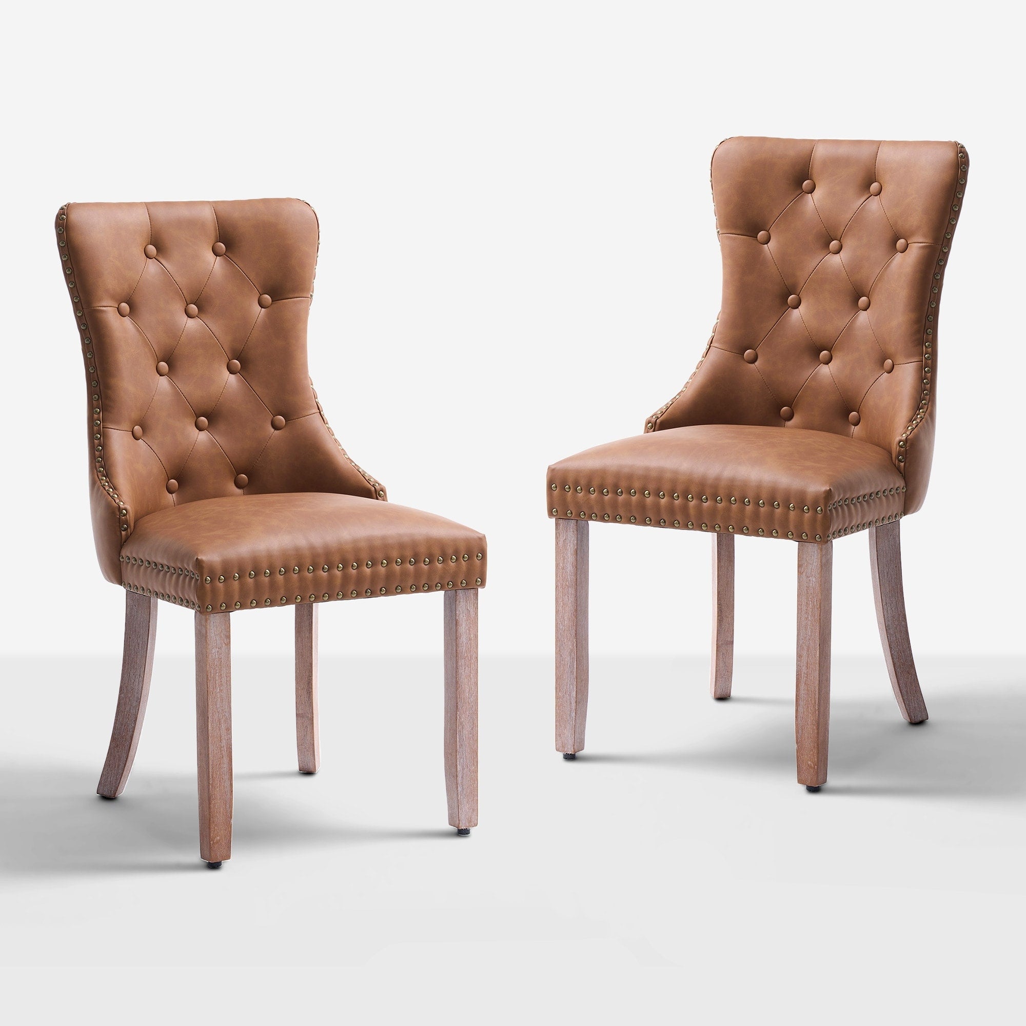 Faux Leather Dining Chairs With Nailhead Trim And Button Tufted Back Set Of 2