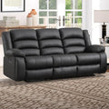 Faux Leather Manual Reclining Sofa With 2 Concealed Cup Holders Overstuffed Armrest 3 Seat Recliner Couch For Living Room