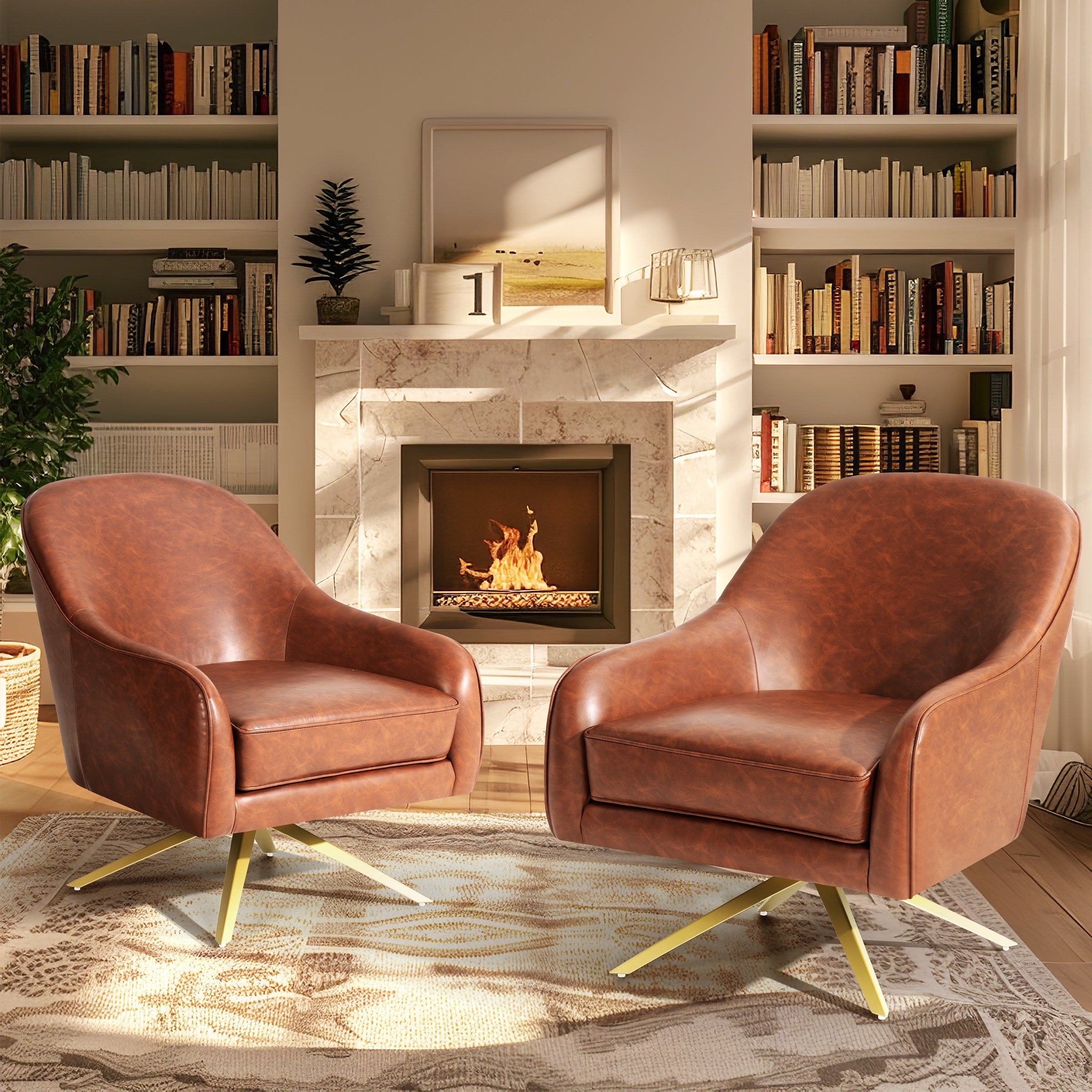 Leather Accent Chair Swivel Base Upholstered Armchair With Faux Pu 28.4 W X 31.8 D X 32.2 H
