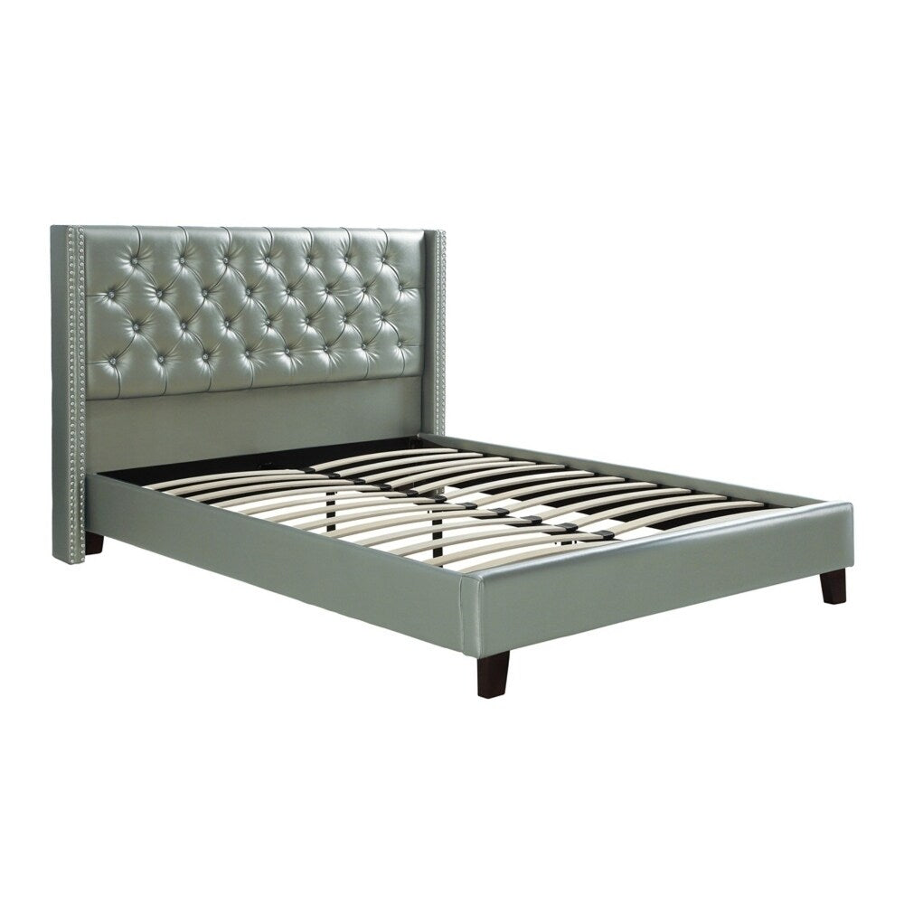 Faux Leather Upholstered Full Size Bed Featuring Nail Head Trim Carmine Red