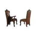 Faux Leather Upholstered Wooden Side Chair With Scrolled Carvings Brown Set Of 2