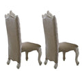 Faux Leather Upholstered Wooden Side Chair With Scrolled Carvings White Set Of 2