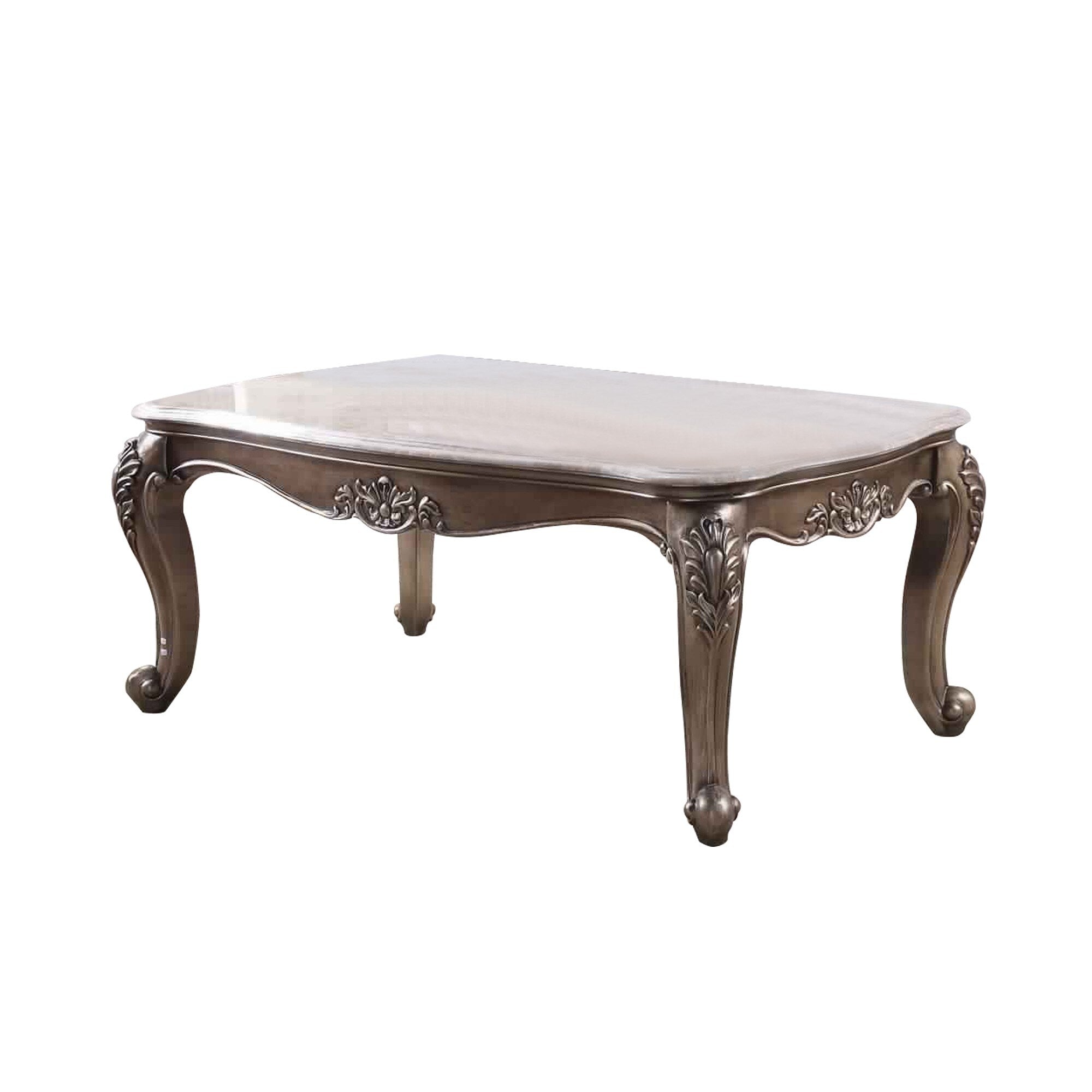 Faux Marble Top Engraved Wooden Frame Coffee Table Off White And Gold