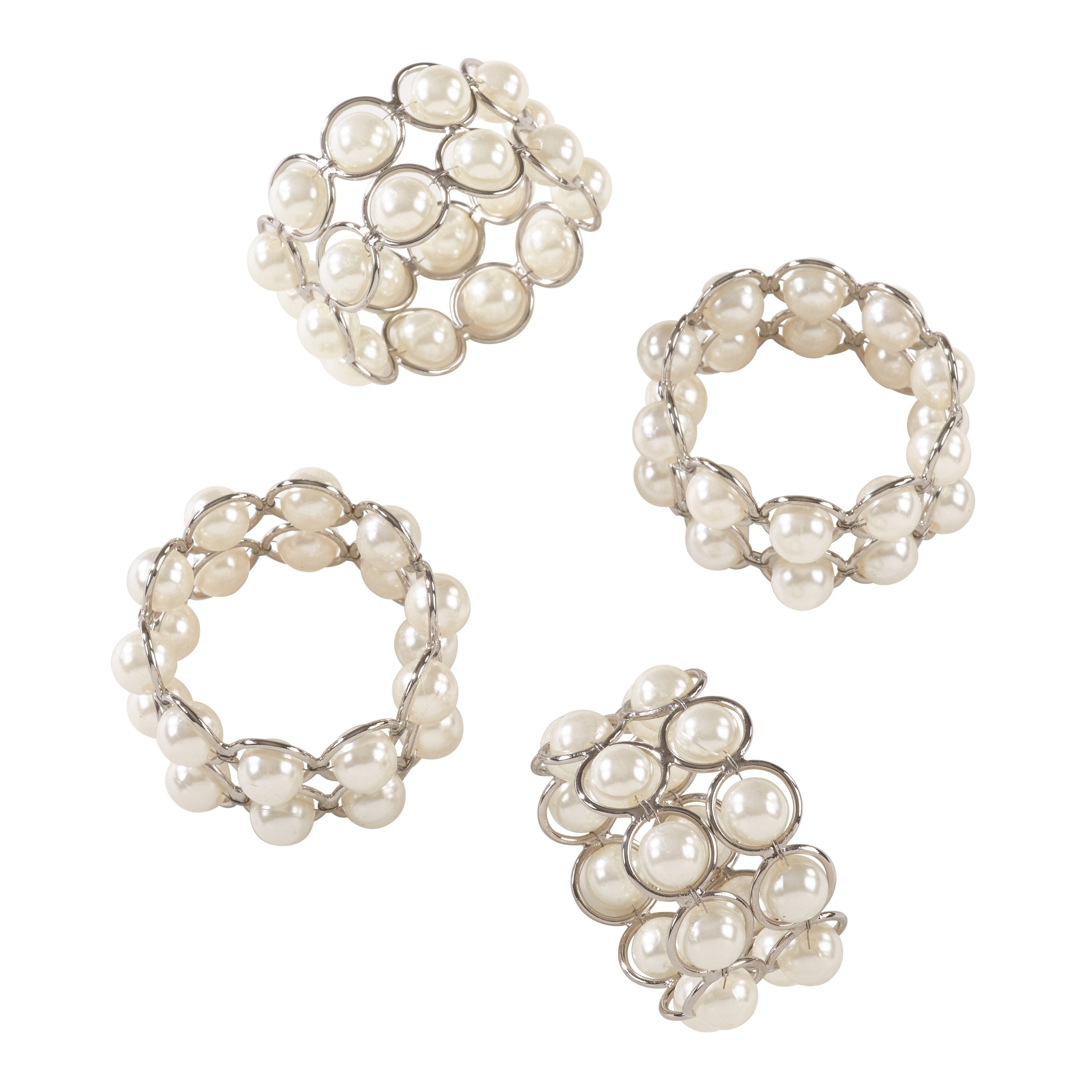 Faux Pearl Beaded Design Event Napkin Ring Set Of 4