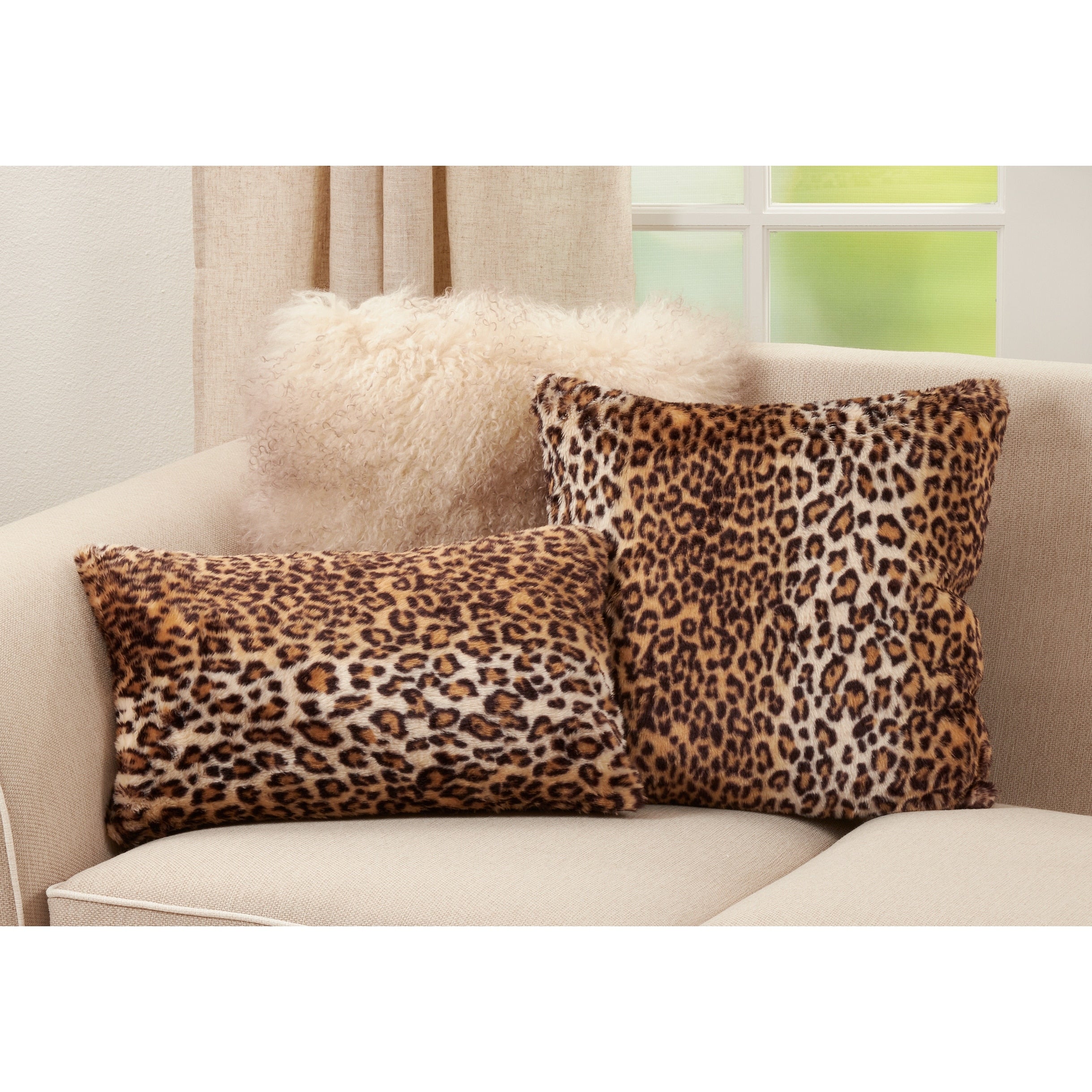 Faux Fur Cheetah Print Design Down Filled Throw Pillow