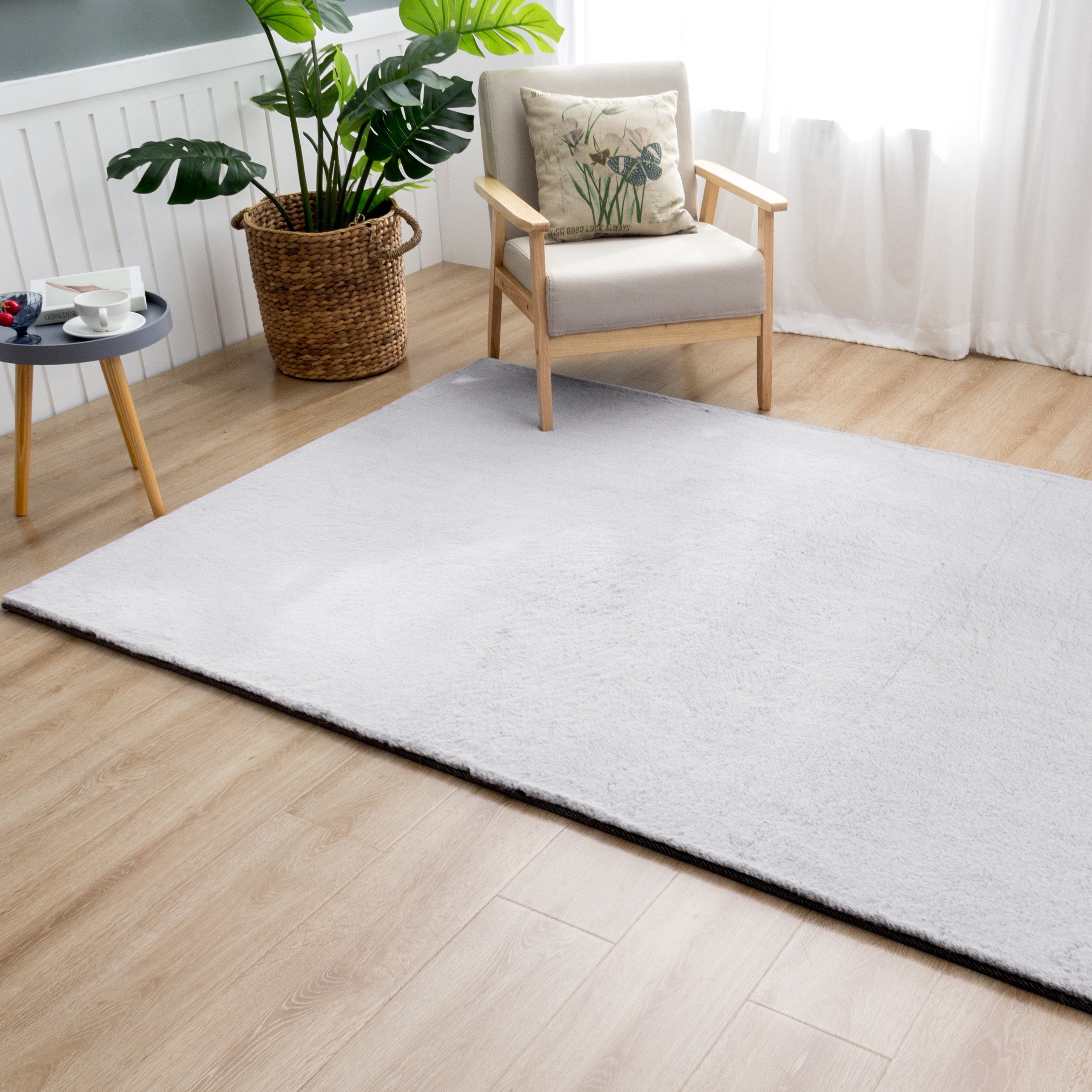 Faux Rabbit Collection Beige Fur Grey Area Rug 5X7 5 X 7