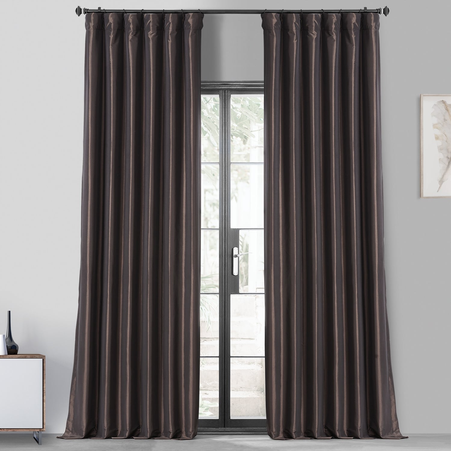 Faux Silk Taffeta Solid Blackout Single Curtain Panel