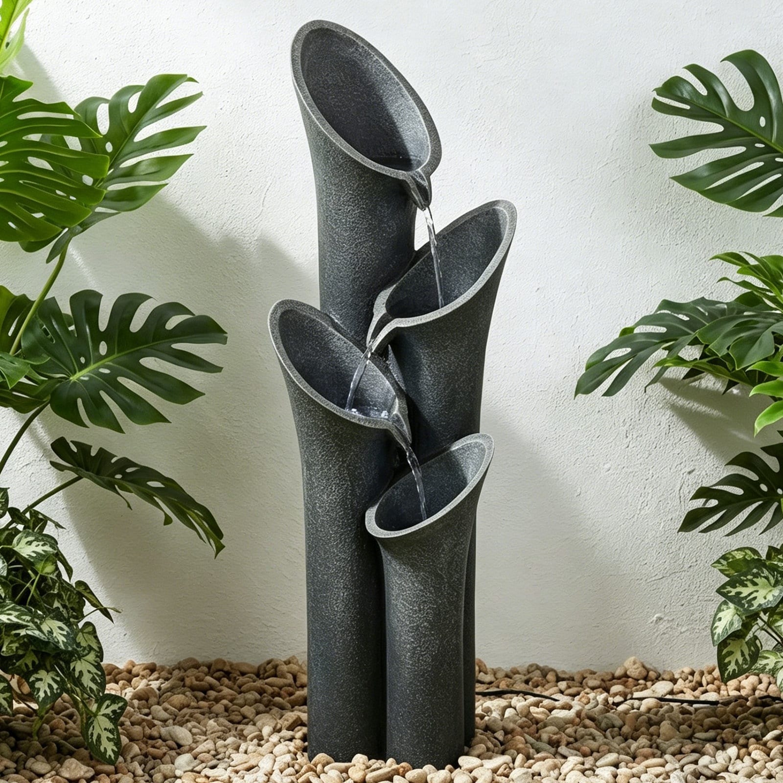 Faux Stone Patio Water Fountain 4 Tier Cascading Fountain Indoor Outdoor Waterfall Feature With Led Lights For Garden Decor
